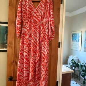 CAbi Red and White Maxi Sundress with Dolman Sleeves